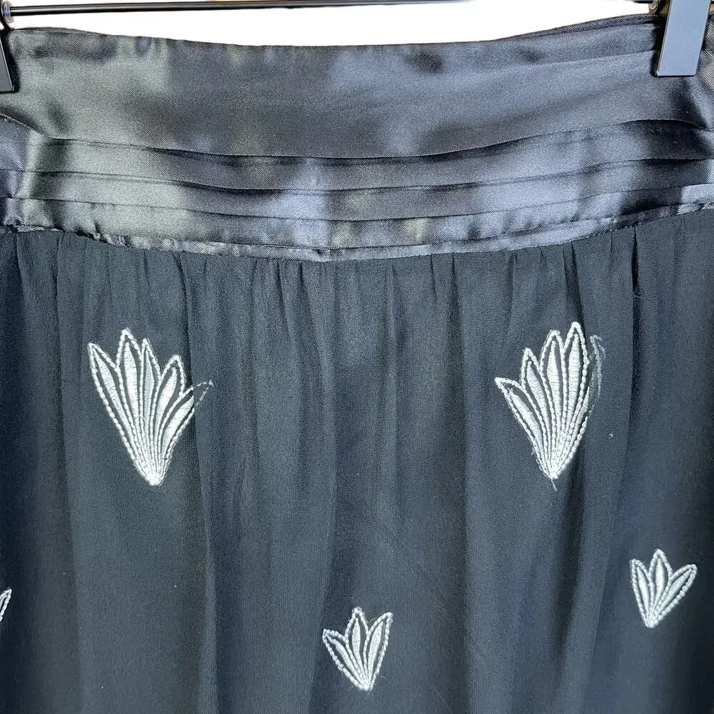 Richard Malcolm Women 6 100% Silk Skirt Romantic Goth Black Sheer Feminine lined